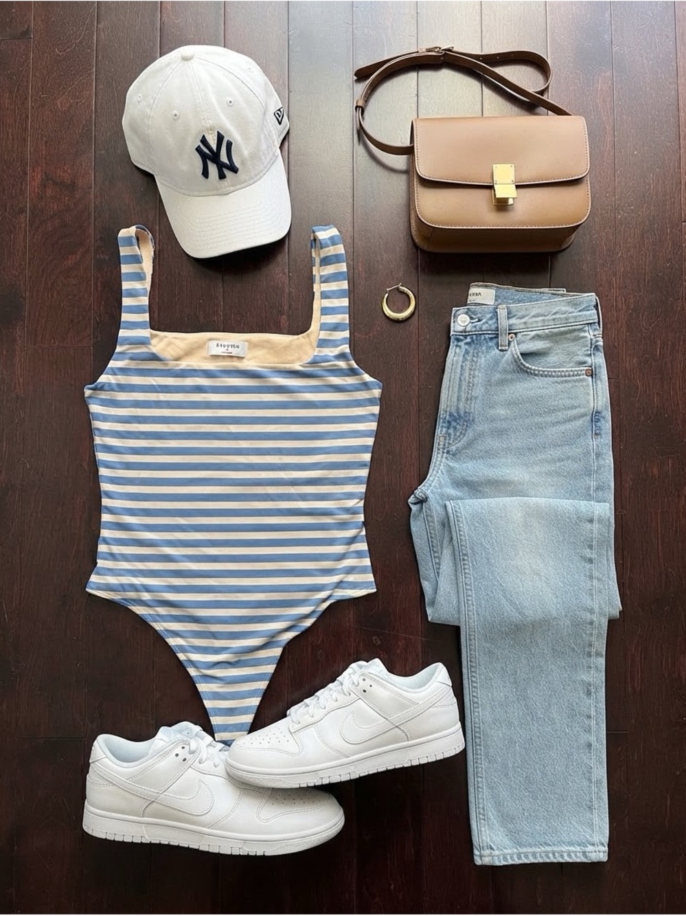 Aritzia Babaton Blue & Cream Striped Bodysuit — SIZE MED